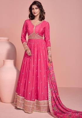 Pink Embroidered Chinon Salwar Kameez