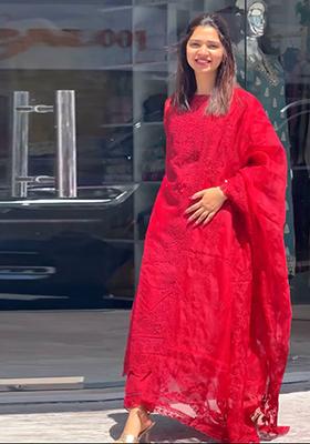 Red Embroidered Georgette Salwar Kameez
