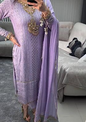 Lavender Embroidered Georgette Palazzo Set
