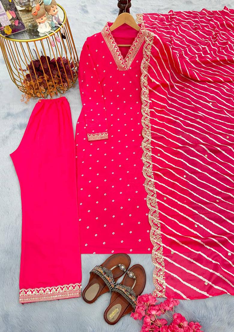 Hot Pink Embroidered Silk Salwar Kameez