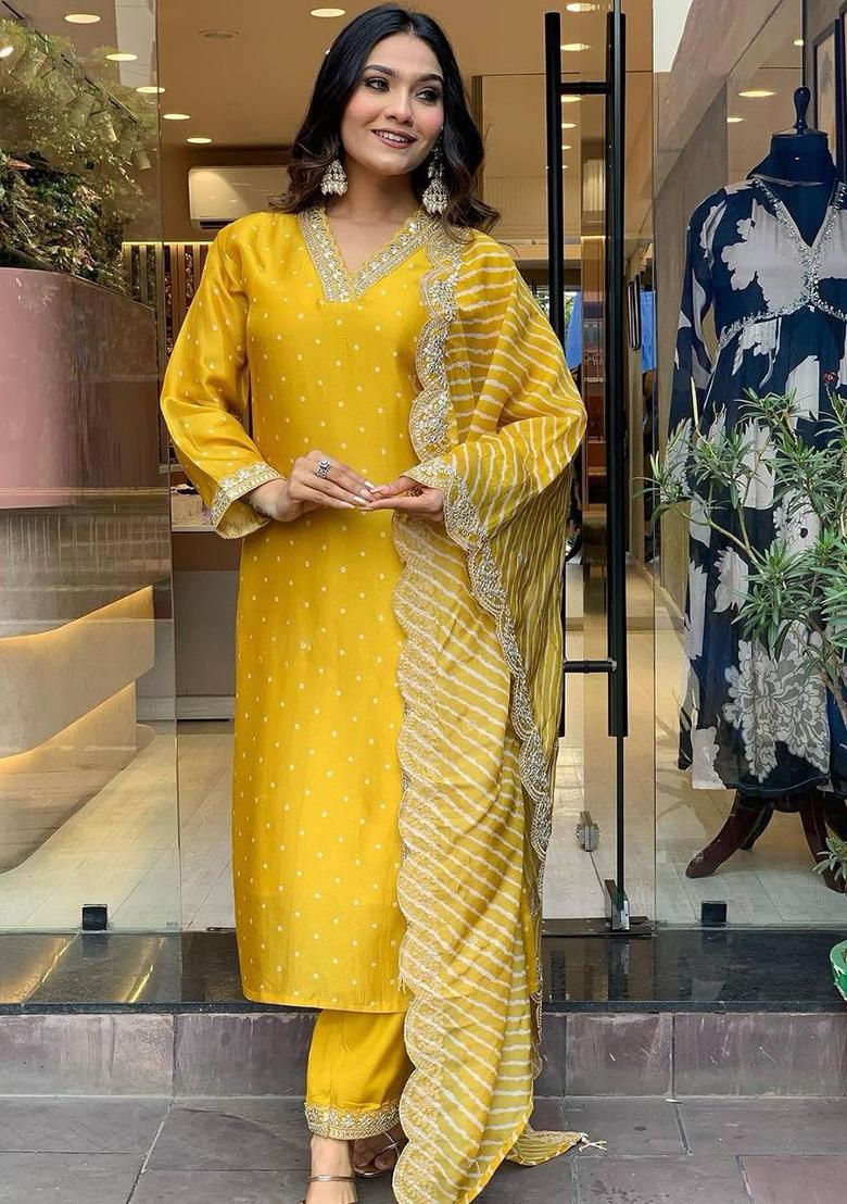 Yellow Embroidered Silk Salwar Kameez
