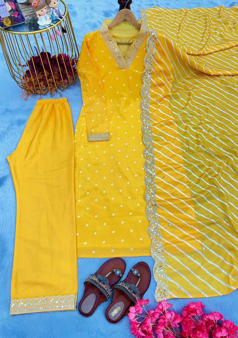 Yellow Embroidered Silk Salwar Kameez
