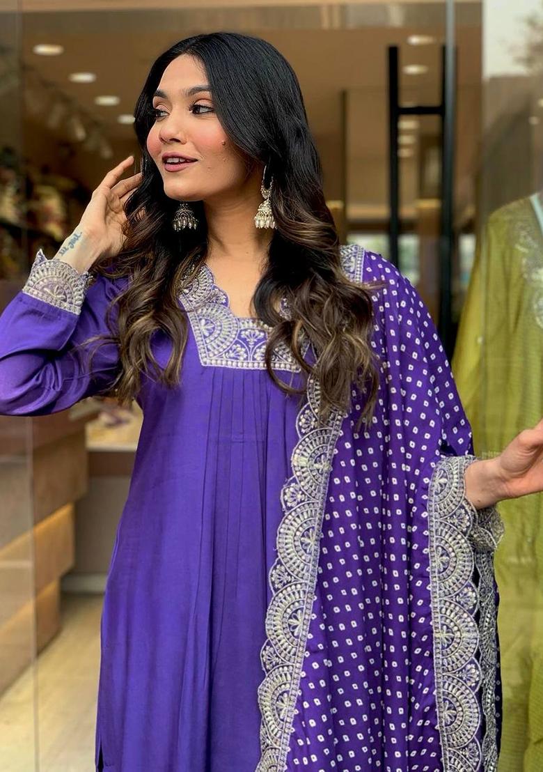 Violet Embroidered Silk Salwar Kameez