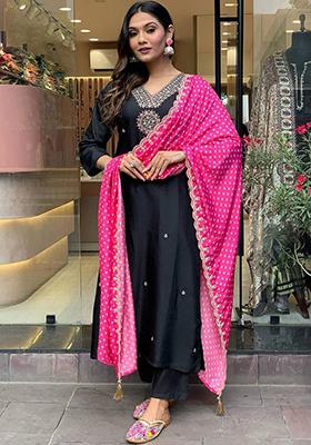 Black Embroidered Silk Salwar Kameez