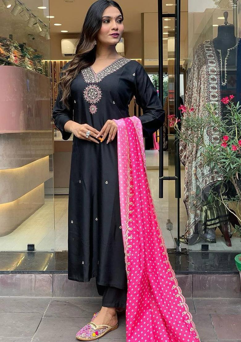 Black Embroidered Silk Salwar Kameez