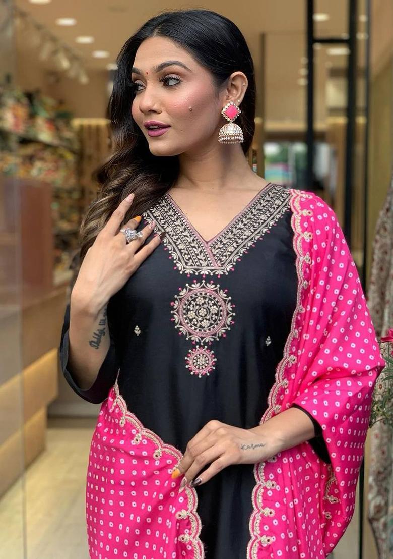 Black Embroidered Silk Salwar Kameez