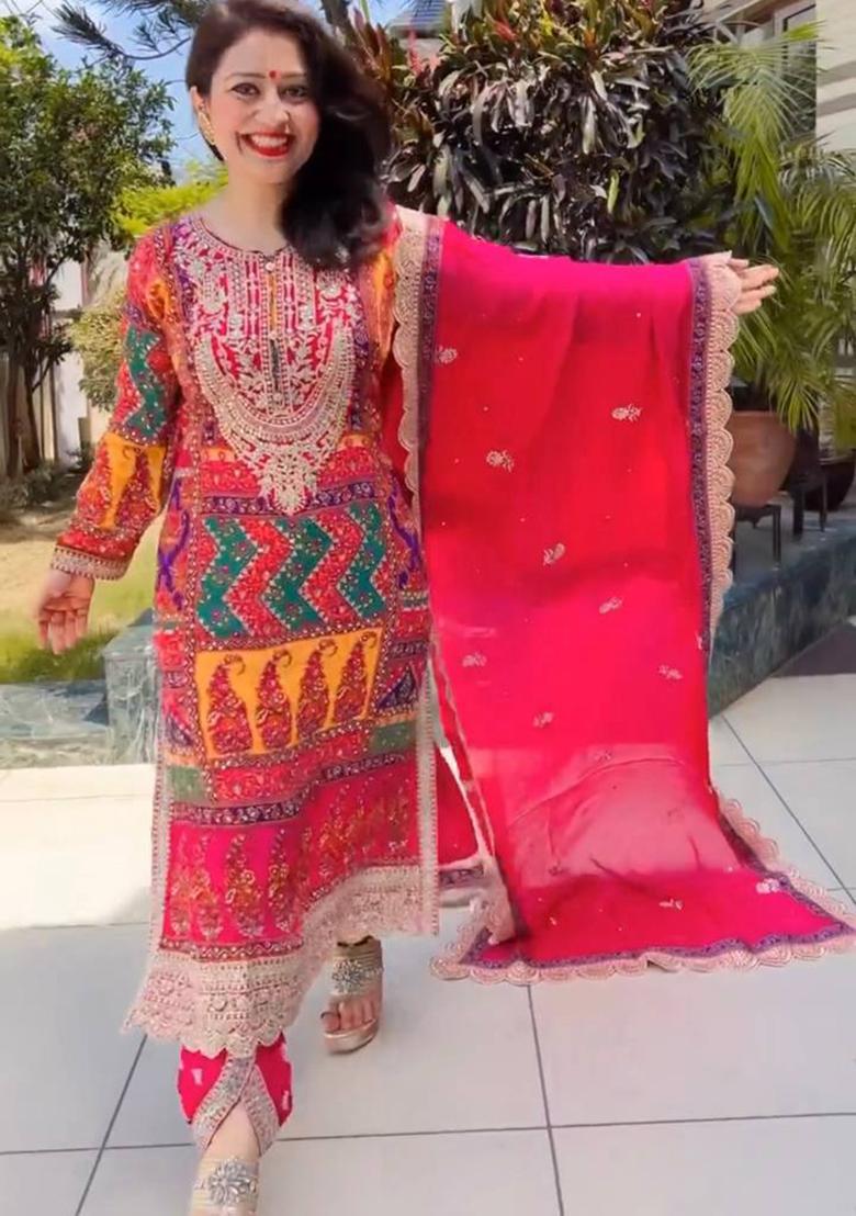 Hot Pink Embroidered Georgette Salwar Kameez