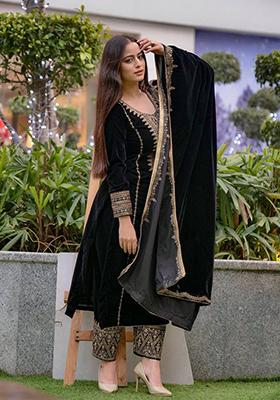Black Embroidered Viscose Salwar Kameez
