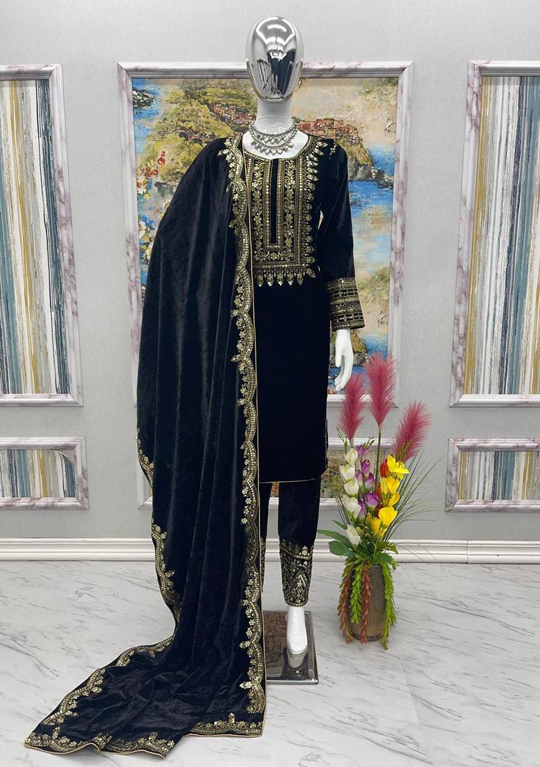 Black Embroidered Viscose Salwar Kameez