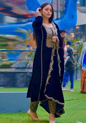 Navy Blue Embroidered Viscose Salwar Kameez