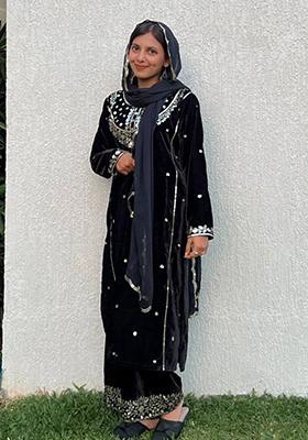 Black Embroidered Viscose Palazzo Set