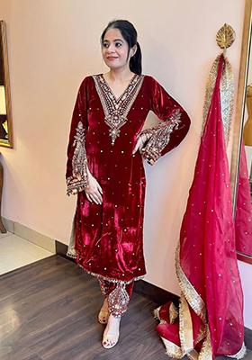 Maroon Embroidered Viscose Salwar Kameez