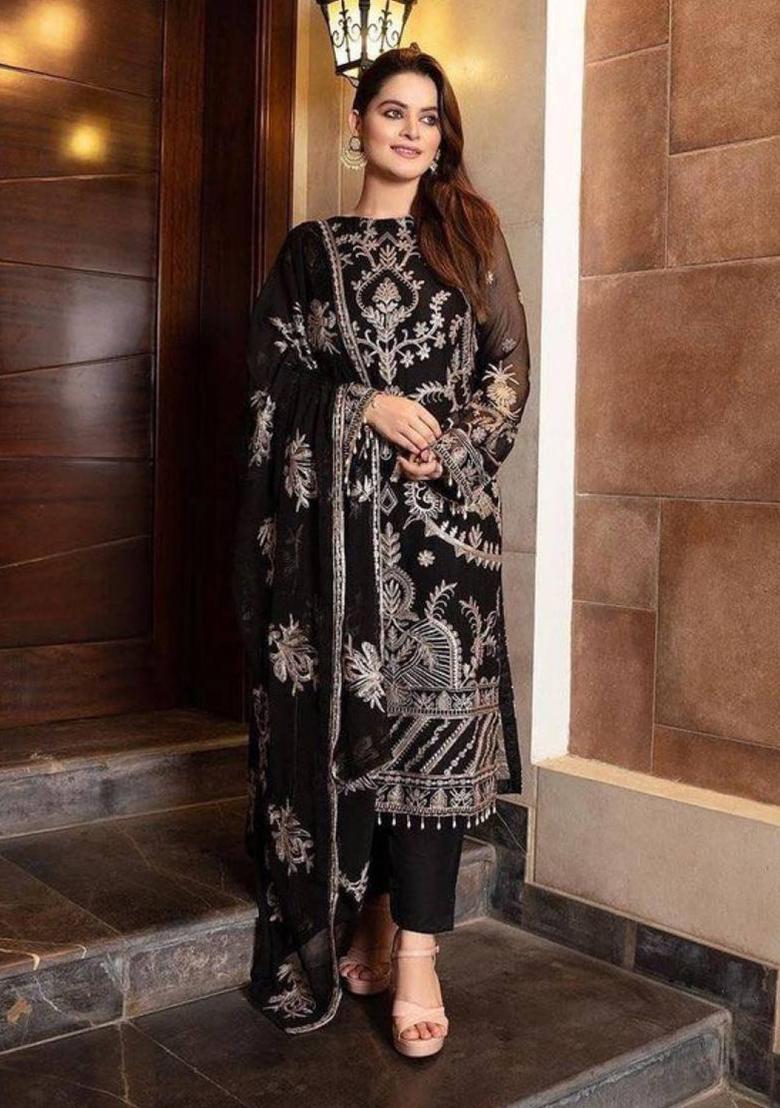 Black Embroidered Georgette Salwar Kameez