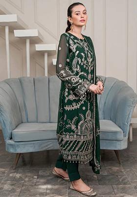 Dark Green Embroidered Georgette Salwar Kameez