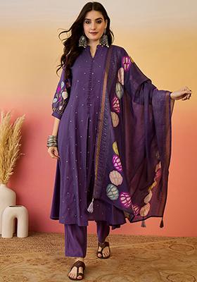 Light Purple Embroidered Silk Salwar Kameez