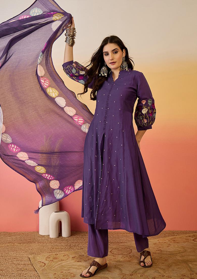 Light Purple Embroidered Silk Salwar Kameez