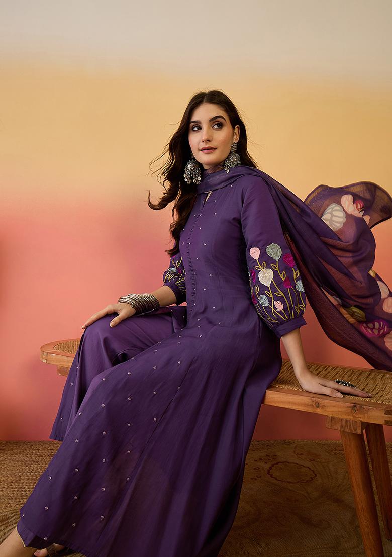 Light Purple Embroidered Silk Salwar Kameez
