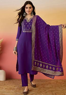 Purple Embroidered Silk Salwar Kameez