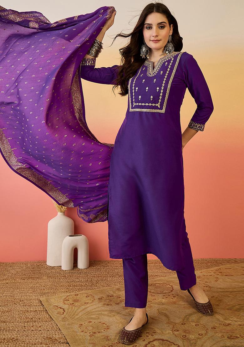 Purple Embroidered Silk Salwar Kameez