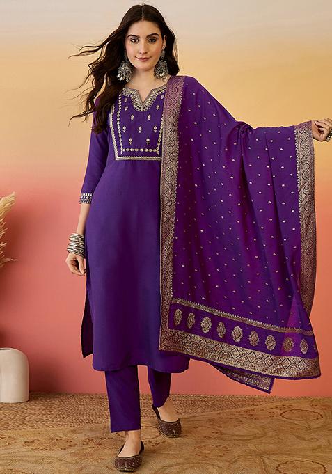 Purple Embroidered Silk Salwar Kameez