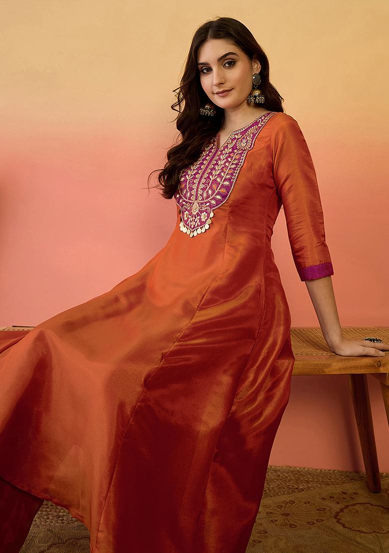 Orange Embroidered Cosmos Salwar Kameez