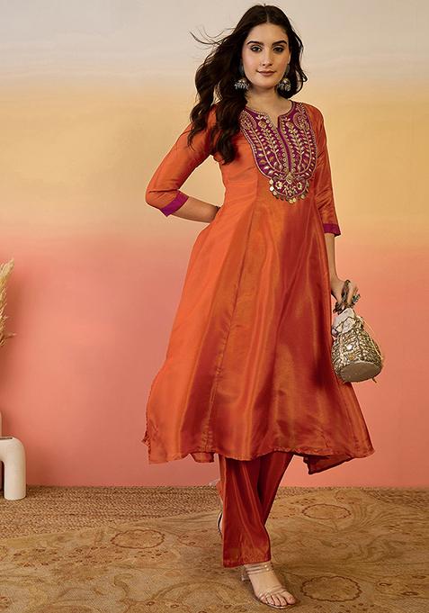 Orange Embroidered Cosmos Salwar Kameez