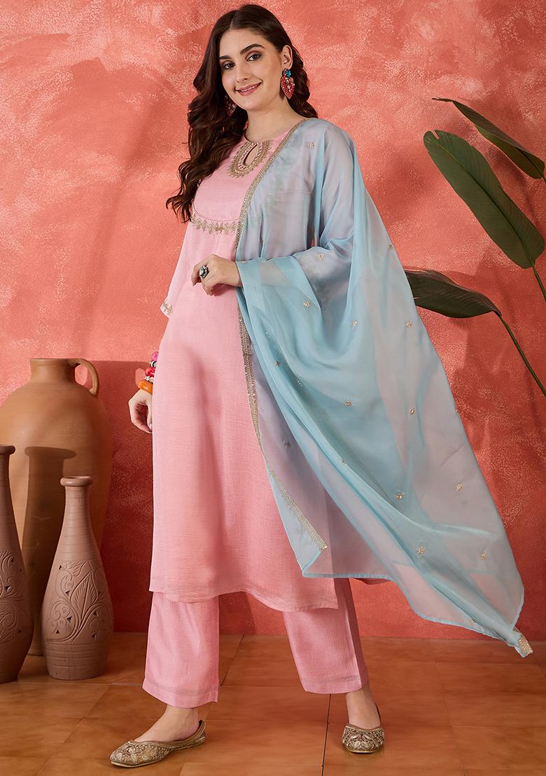 Light Pink Embroidered Organza Salwar Kameez