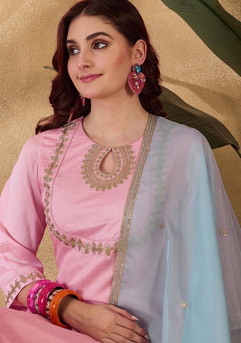 Light Pink Embroidered Organza Salwar Kameez