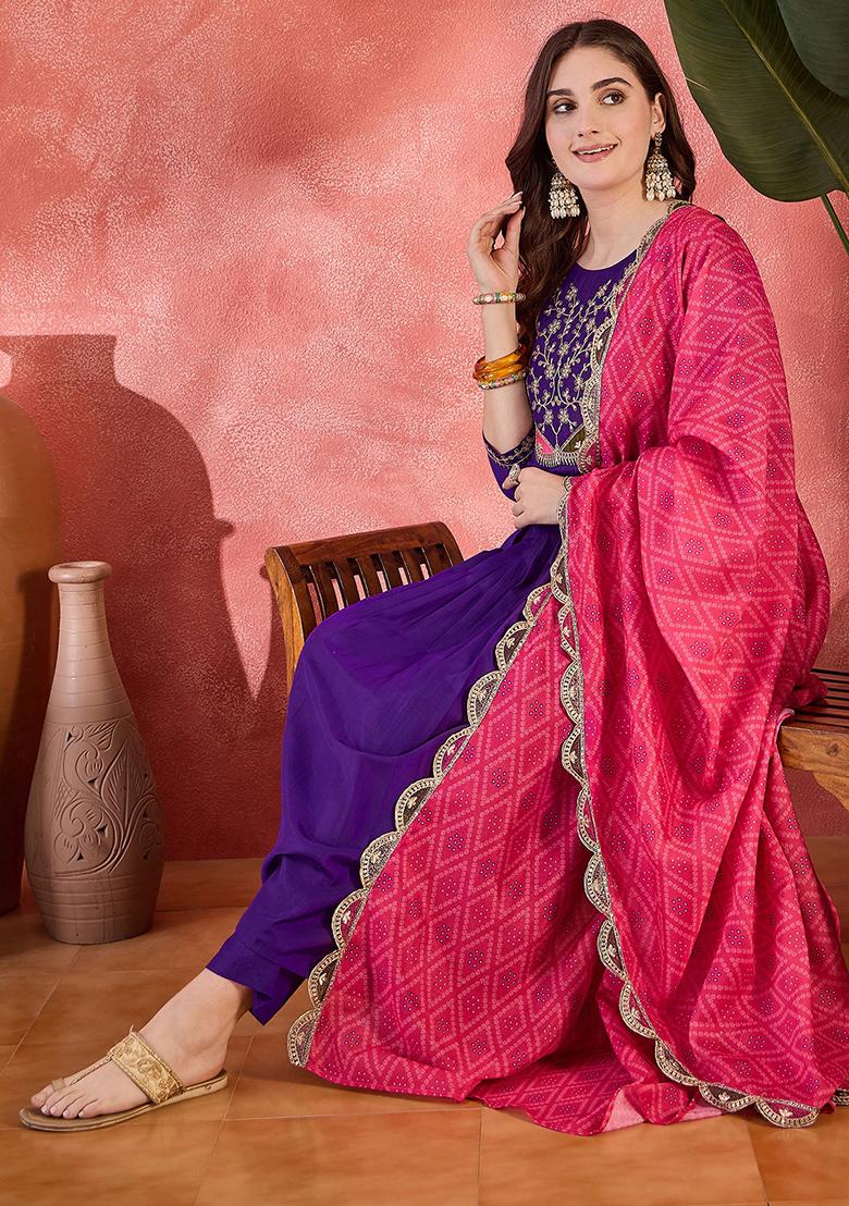 Purple Embroidered Silk Salwar Kameez