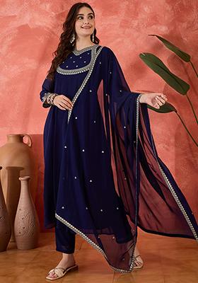 Royal Blue Embroidered Georgette Salwar Kameez