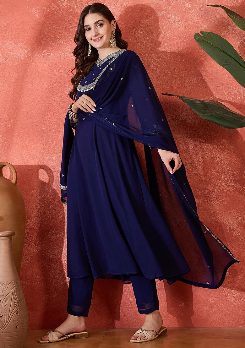 Royal Blue Embroidered Georgette Salwar Kameez