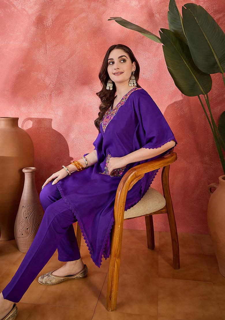 Purple Embroidered Silk Salwar Kameez