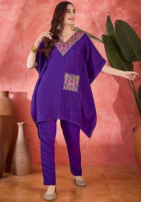 Purple Embroidered Silk Salwar Kameez