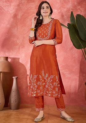 Orange Embroidered Silk Salwar Kameez