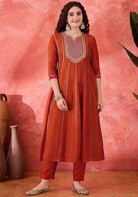 Orange Embroidered Silk Salwar Kameez