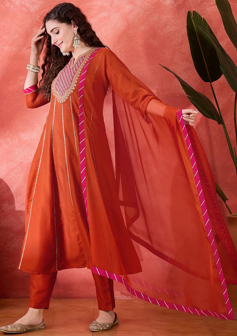 Orange Embroidered Silk Salwar Kameez