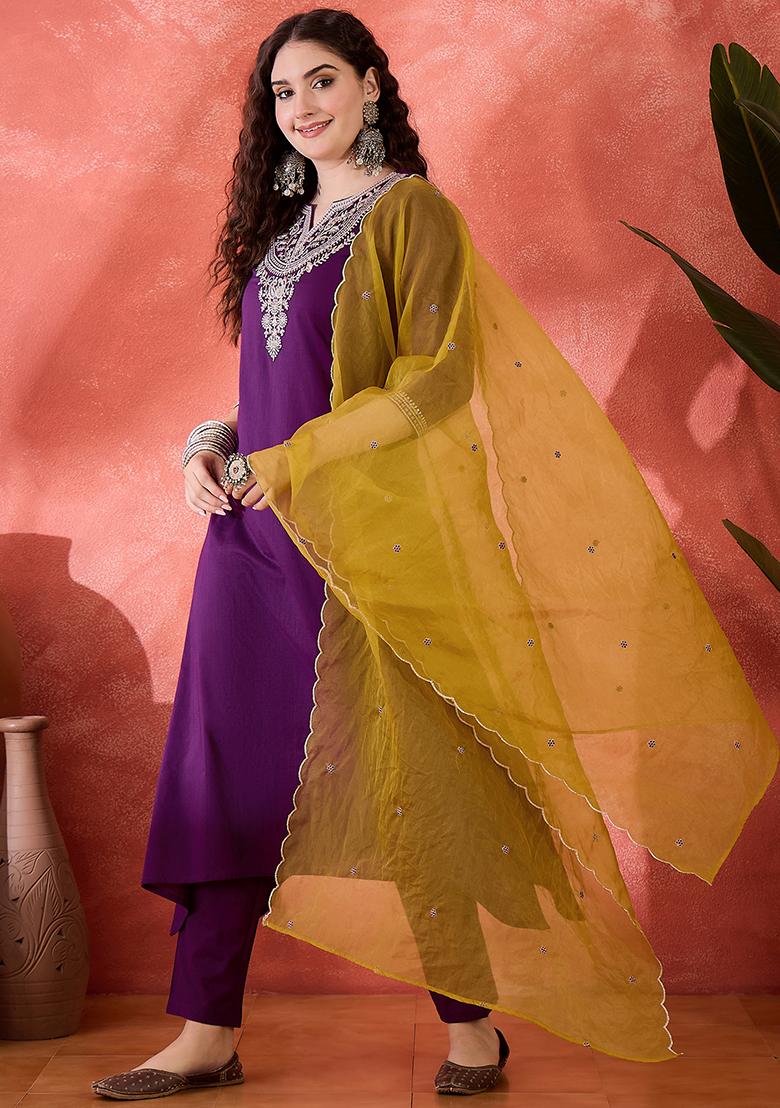 Purple Embroidered Silk Salwar Kameez
