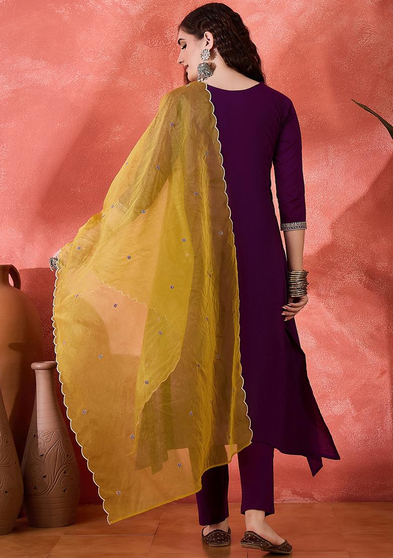 Purple Embroidered Silk Salwar Kameez