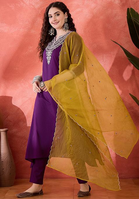 Purple Embroidered Silk Salwar Kameez