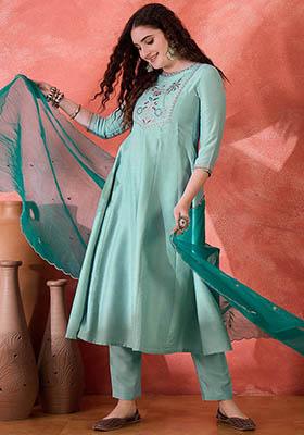 Sky Blue Embroidered Silk Salwar Kameez