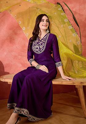 Purple Embroidered Organza Palazzo Set