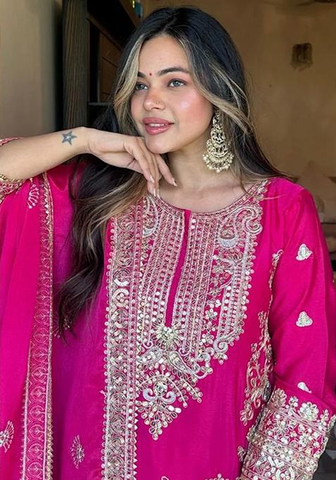 Pink Embroidered Chinon Pakistani Salwar Kameez