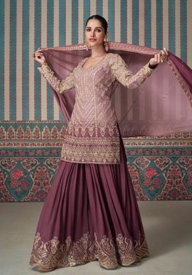Pink Embroidered Georgette Palazzo Set