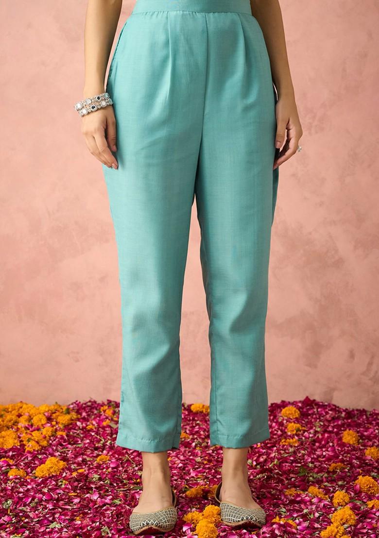 Teal Green Embroidered Poly Blend Salwar Kameez With Dupatta