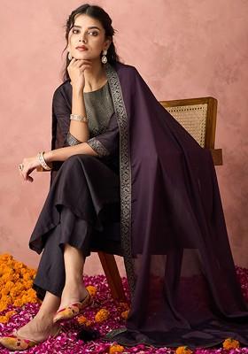Violet Embroidered Poly Blend Salwar Kameez With Dupatta