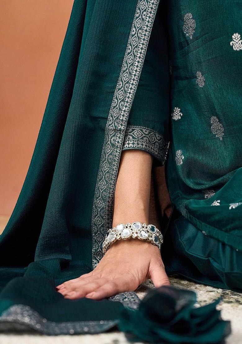 Teal Green Embroidered Silk Salwar Kameez With Dupatta