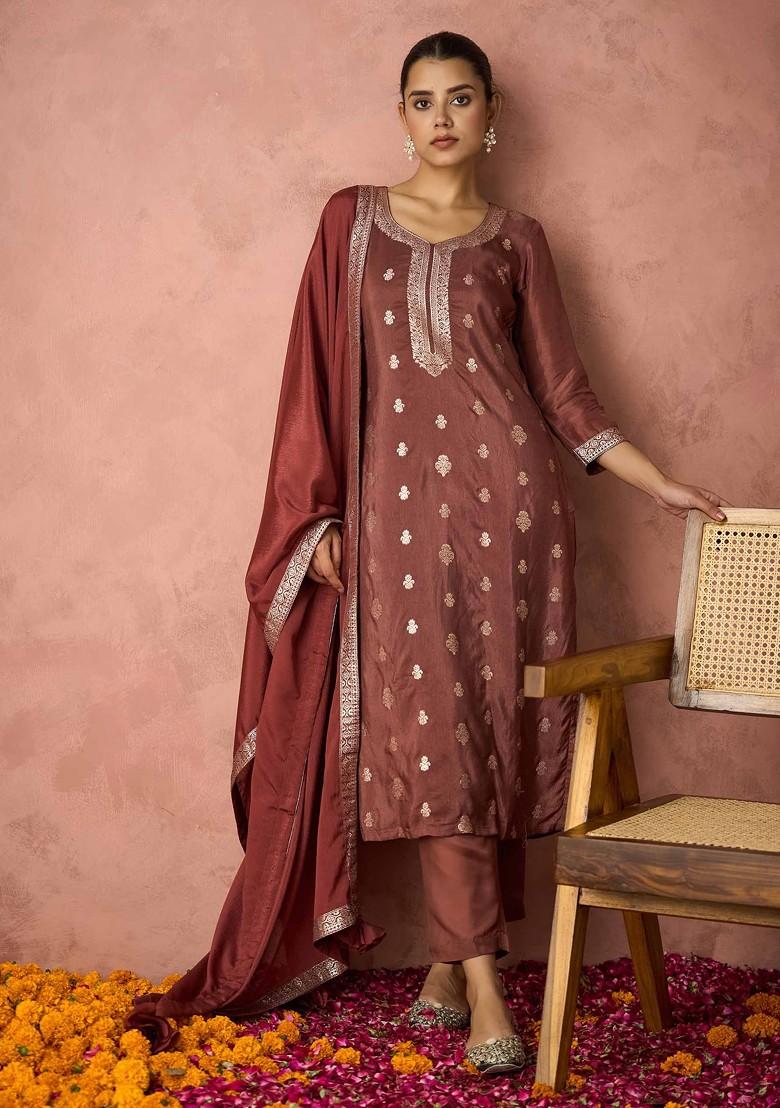 Pink Embroidered Silk Salwar Kameez With Dupatta