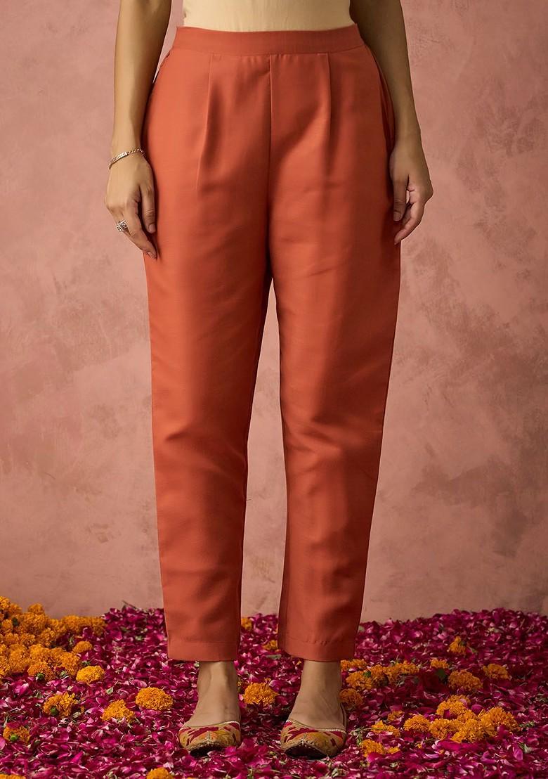 Rust Orange Embroidered Poly Blend Salwar Kameez With Dupatta