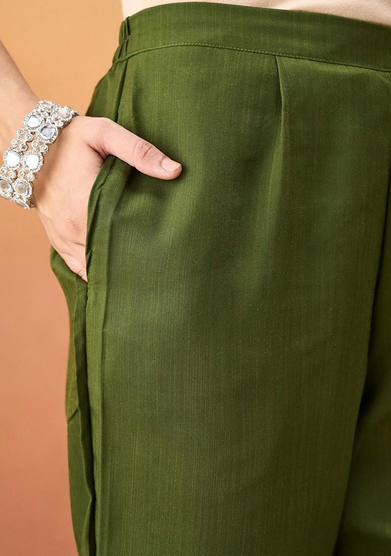 Green Beads And Stone Poly Blend Salwar Kameez With Dupatta