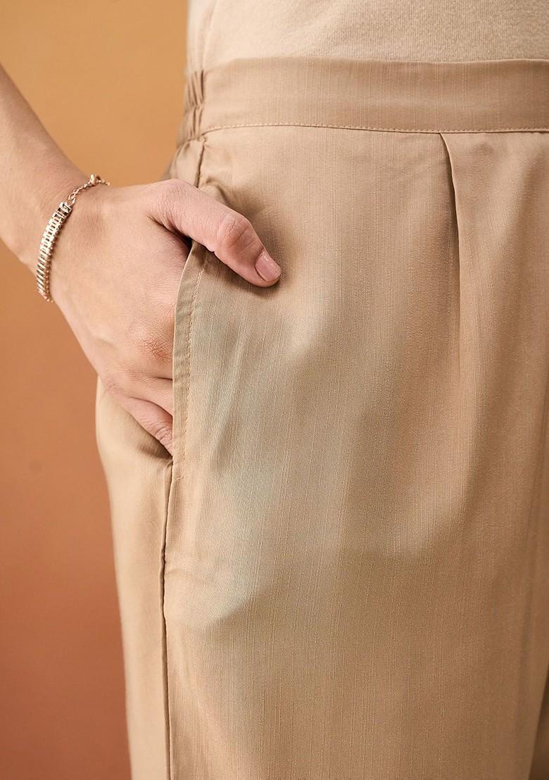 Beige Embellished Poly Blend Salwar Kameez With Dupatta